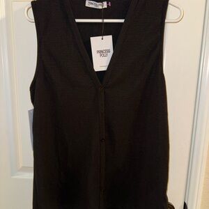 Princess Polly Black Sleeveless Button-Up Knit Top